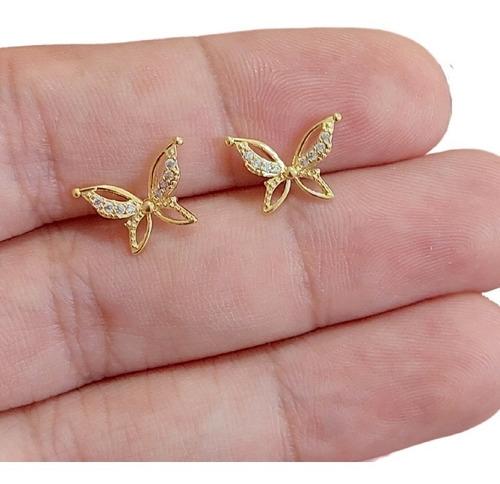 Brinco Zirconia Dourado Dama Daminha Banhado Ouro Borboleta