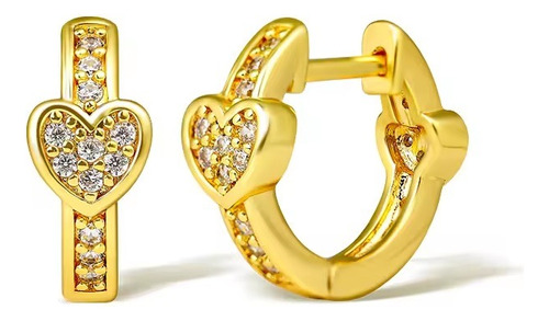 Brinco Argola Coração Pedra Zircônia 10 Mm Frente E Verso