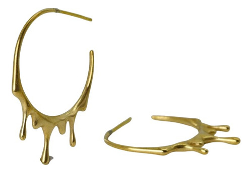 Brinco Meia Argola Derretido Irregular Moda Folheado Medio