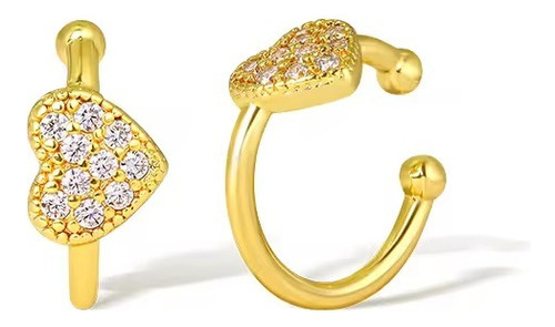 Piercing Argola Falso Fake Dourado Pedra Zirconia Coração