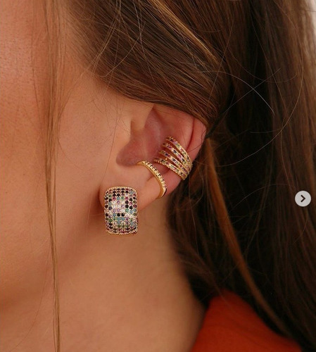 Piercing Argola Falso Fake Dourado Pedra Zirconia Colorido