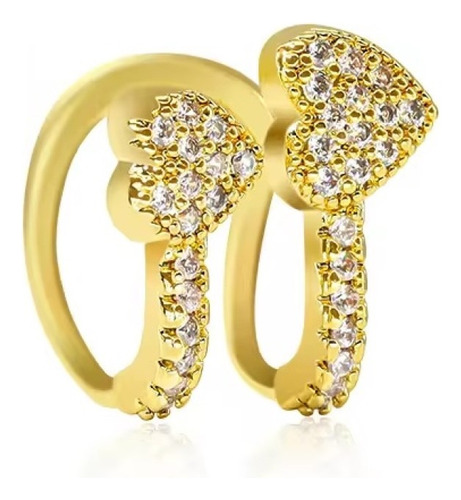 Piercing De Argola Duplo Falso Fake Dourado Coração Zirconia