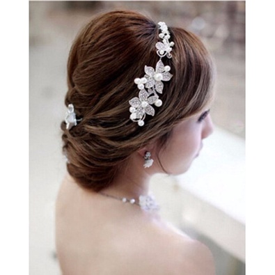 Arranjo Enfeite Cabelo Noiva Dama Prata Strass Perola Lindo