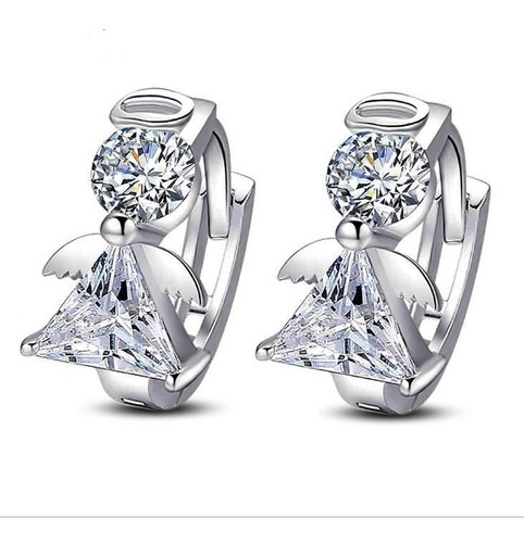 Brinco Argola Anjinho Pedra De Zircônia Prata 8 Mm Clicker