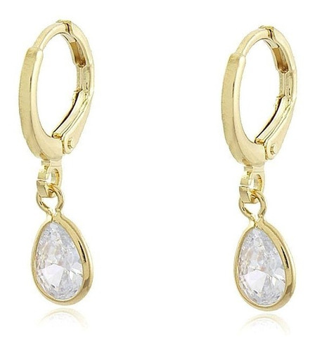 Brinco Argola Com Pedra De Zircônia Pendurada Banhado Ouro18