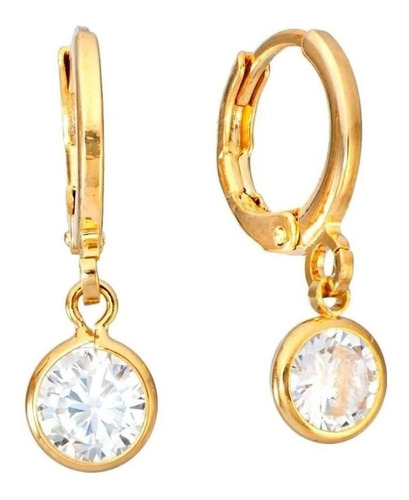 Brinco Argola Com Pedra De Zircônia Pendurada F Ouro 18