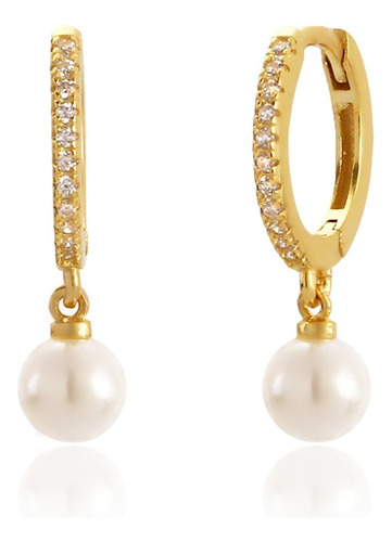 Brinco Argola Com Pedra De Zircônia Péorla Pendurada F Ouro