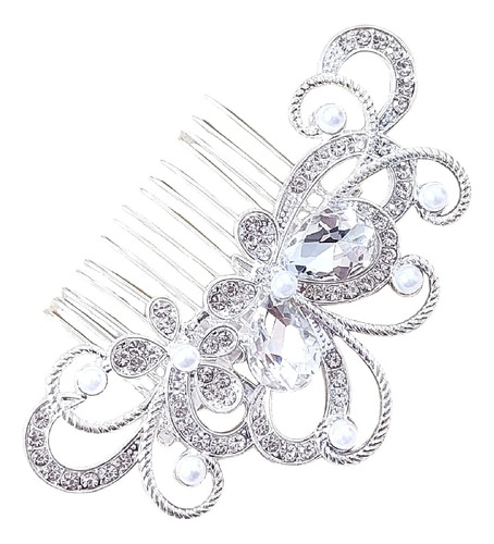 Arranjo Enfeite Cabelo Noiva Strass Perola Prata Debutante