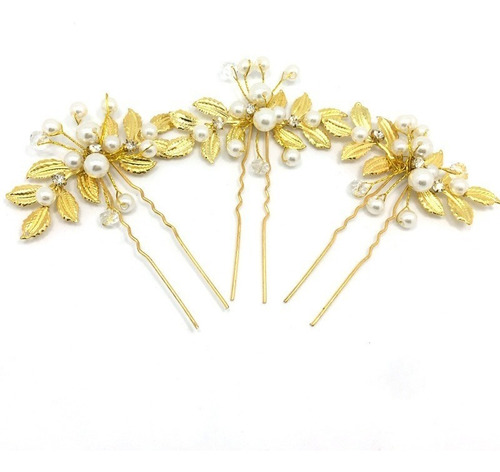 Arranjo Enfeite Dourado Cabelo Noiva Perola Dama Debutante