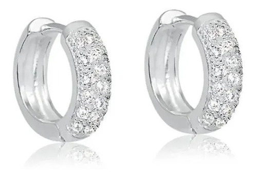 Brinco Argola Pedra Zirconia Prata Rodio Pequeno 6 Mm Largo