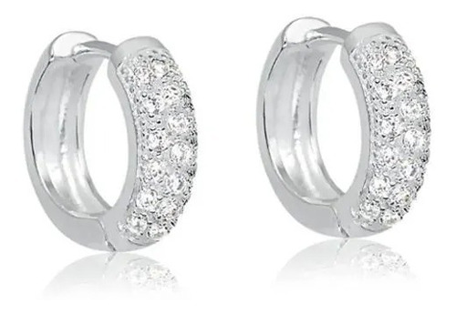 Brinco Argola Pedra Zirconia Prata Pequeno 8 Mm