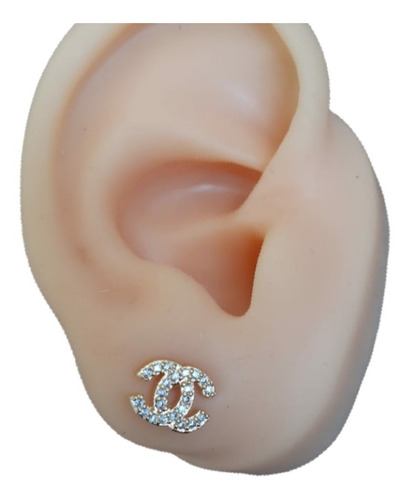 Brinco Chanel Inspired Pedra Zirconia  Dourado F. Ouro 18k