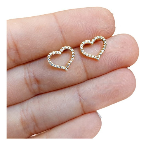Brinco Coração Vazado Pedra Zirconia Dourado Pequeno Delicad