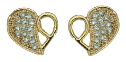 Brinco Dama Daminha Coração Pedra Zirconia Dourado  Folheado