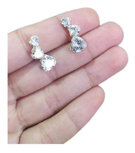Brinco Ear Cuff Noiva Pedra Zirconia Coração Dourado Festa