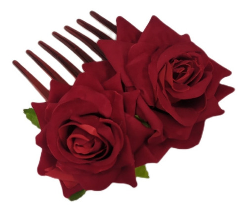 Enfeite Arranjo Cabelo Noiva Flor Dupla Tecido Rosa Vermelha
