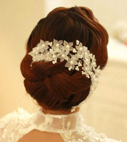 Enfeite Arranjo Tiara Cabelo Noiva Perola Cristal Prata