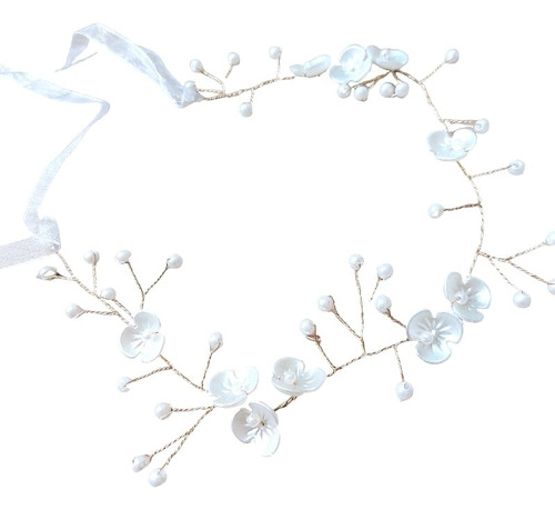 Tiara Arranjo Cabelo Noiva Pérola Fio Flor Dourado 30 Cm