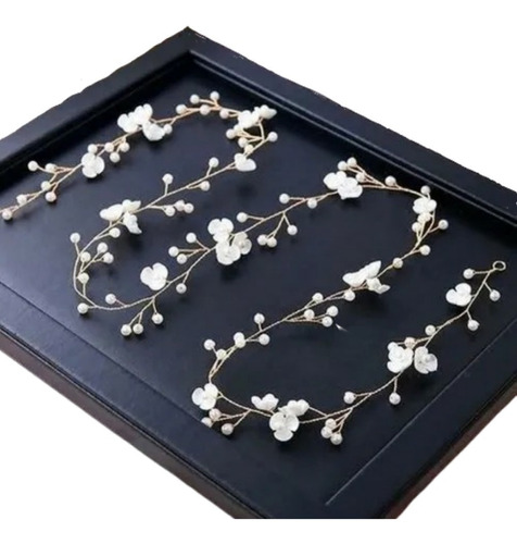 Tiara Arranjo Cabelo Noiva Pérola Fio Flor Dourado Prata