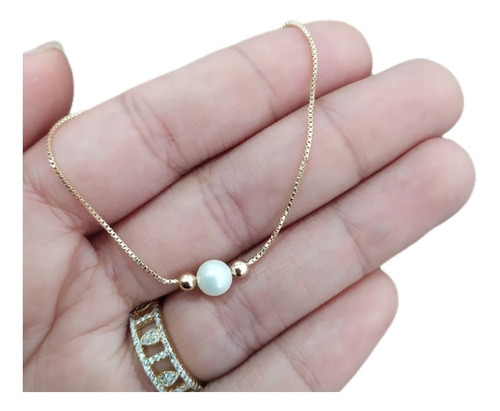 Pulseira Pérola Noiva Folheada Gravatinha Semi Joia Ajustáve