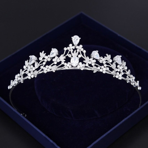 Coroa Tiara Cabelo Noiva Prata Princesa Zirconia E Strass