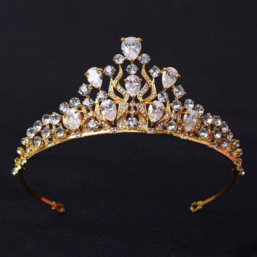 Coroa Tiara Cabelo Noiva Dourada Zirconia E Strass Princesa