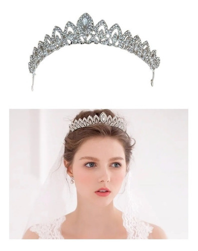 Coroa Tiara Cabelo Noiva Strass Prata Luxo Debutante