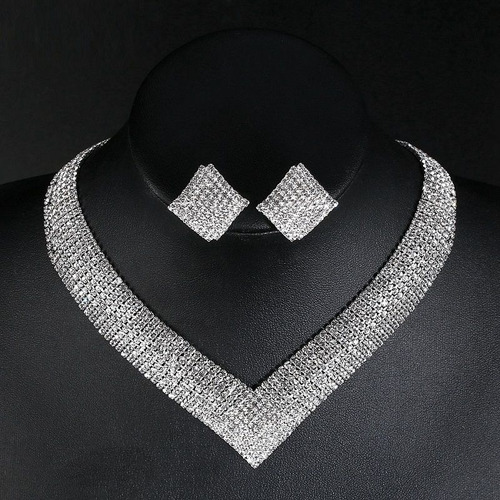 Conjunto Strass Colar Brinco Noiva Prata Debutante Madrinha