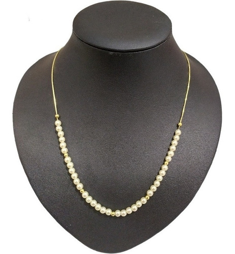 Colar Pérola Noiva Casamento F. Ouro Semijoia Dourado 60 Cm