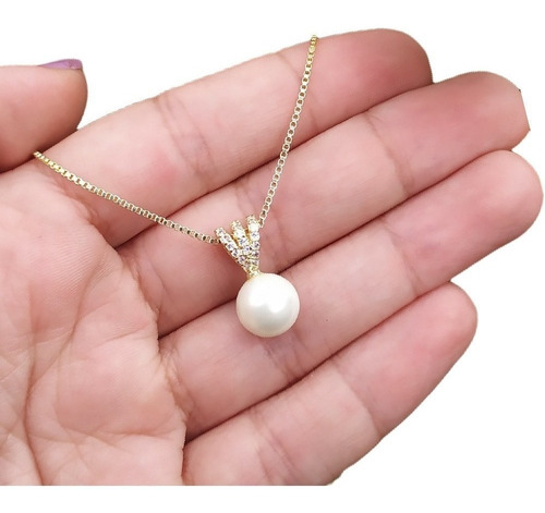 Colar Pingente Cravejado De Zirconia E Pérola P Noiva Festa