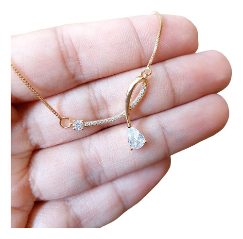 Colar Noiva Gota Pedra Zirconia Dourado F Ouro 18k Semijoia