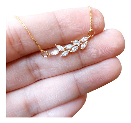 Colar Noiva Pedra Zirconia Dourado F Ouro 18k Semijoia