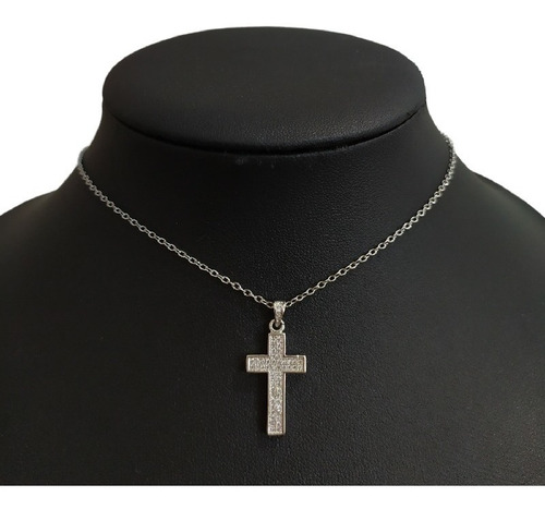 Colar Gargantilha Cruz Crucifixo pedra Zirconia Prata