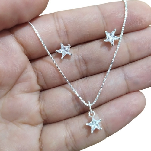 Colar E Brinco Dama Daminha Noiva Estrela Pedra Zirconia