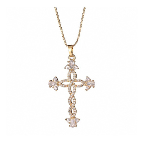 Colar Cruz Crucifixo Noiva Zirconia Dourada Folheadoa Ouro 18k Semi Joia Com Garantia