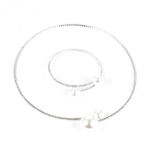 Colar Chocker E Pulseira Riviera Strass Pérola Noiva Festa
