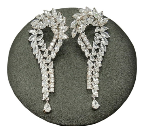 Brinco Zirconia Prata Noiva Festa Pendurado Debutante Grande