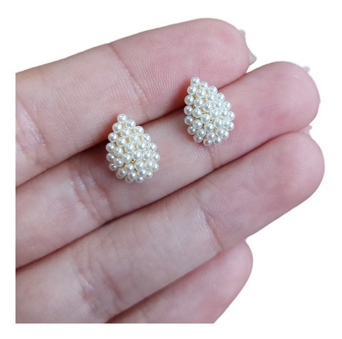 Brinco Pérola Noiva Gota Pequeno Folheado A Prata Antialérgi