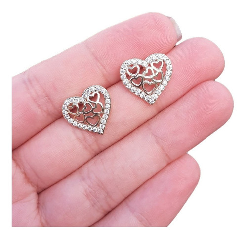 Brinco Pedra Zirconia Coração Dourado F. Ouro 18k Noiva Fest