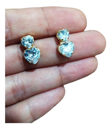 Brinco Noiva Festa Coração Pedra Zirconia  F. Ouro Semijoia