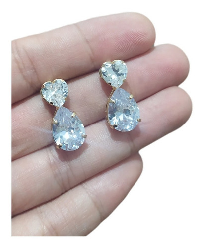 Brinco Noiva Pedra Zirconia Dourado Gota Debutante Pequeno