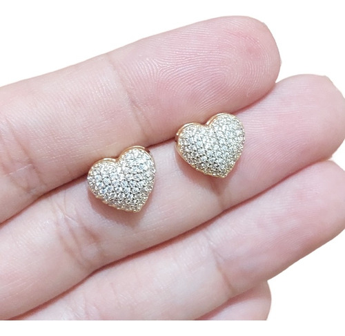 Brinco Noiva Festa Coração Pedra Zirconia  Folheado Ouro 18k