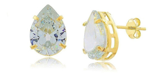 Brinco Noiva Pedra Zirconia Dourado Gota Festa Folheado 18k