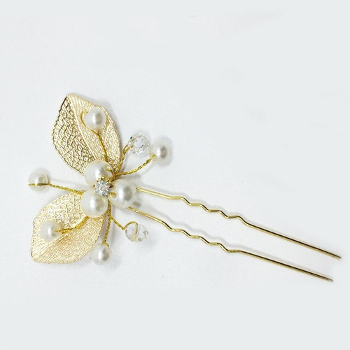 2 Arranjo Enfeite Aplique Dourado Cabelo Noiva Perola Dama