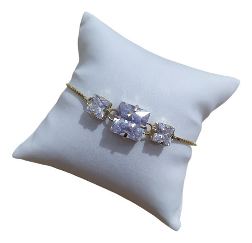 Pulseira Pedra Zirconia Quadrada F. Ouro 18k Gravatinha