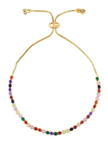 Pulseira Bracelete Pedra Zircônia Colorida Debutante Ajustáv