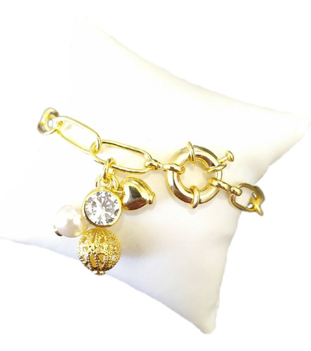 Pulseira Cartie Pérola Zirconia Coração Fecho Boia Grande