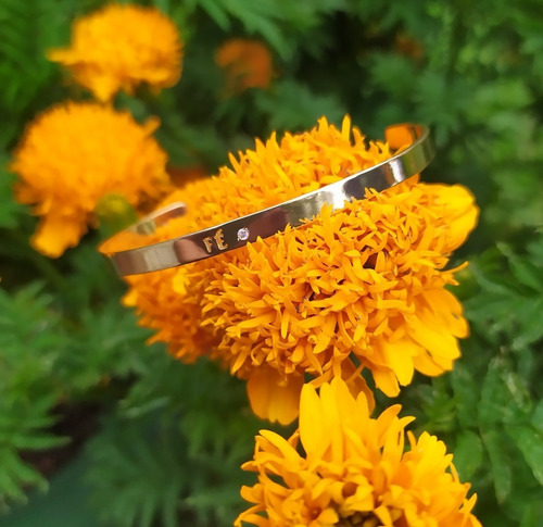 Pulseira Bracelete Dourada F. Ouro Pedra Zircônia - Fé