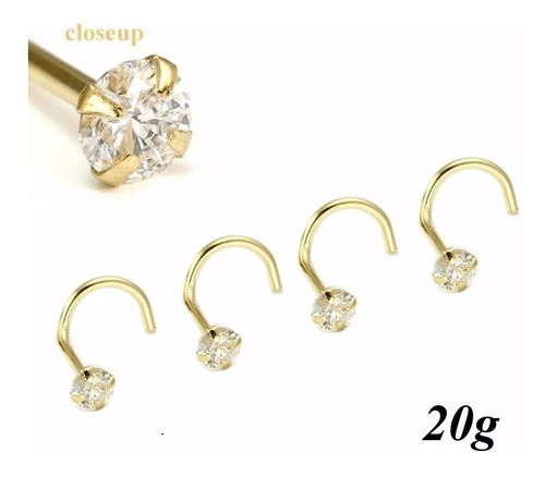 Piercing Nariz Nostril Dourado Pedra Zirconia 3 Mm Pt De Luz