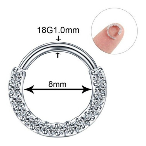 Piercing Nariz Septo Pedra Zirconia Daith 8 Mm Prata Dourado